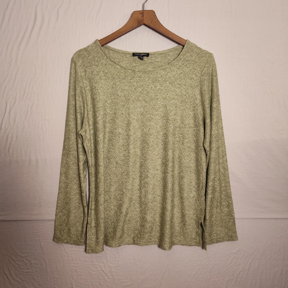 Mario Serrani Italy Sage Green Textured Diamond Knit Long Sleeve Top Large
